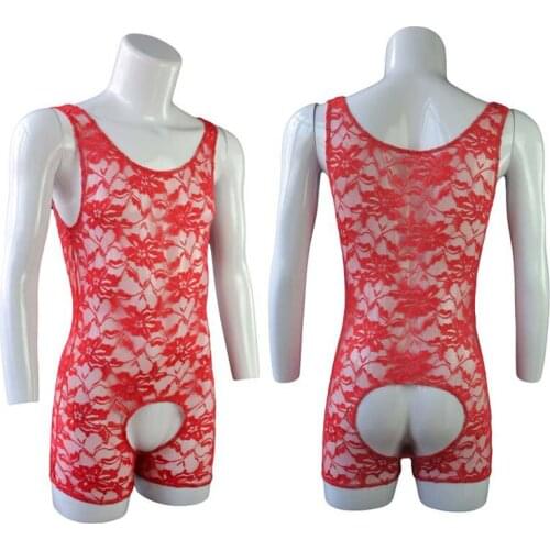 Gay Fetish Underwear Mankini Lingerie Sexy Sissy Lace Open Butt Open Crotch Crotchless Bodysuit Jumpsuit Wrestling Singlet