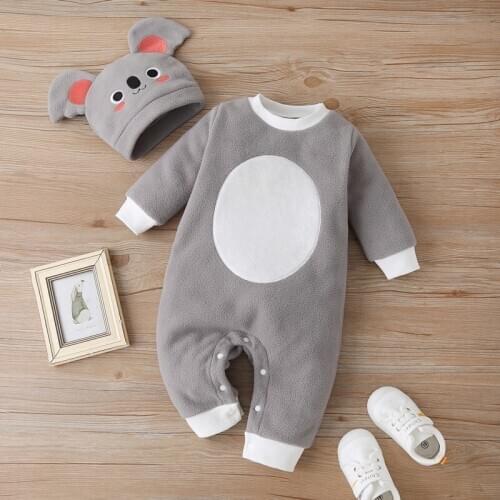 New Baby Boy Winter Clothes 2 Piece Lovely Cartoon Animal Koala Long Sleeve Baby Romper+hat Warm Baby Jumpsuit Fall Spring 0-18M