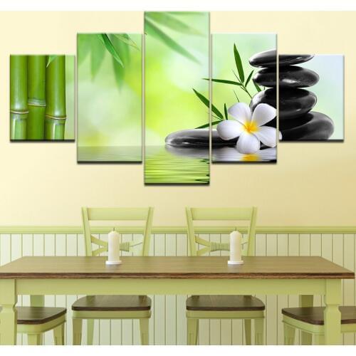 Bamboo zen stones wallpaper 5 piece Wallpapers modern Modular Poster art Canvas painting for Living Room Home Decor