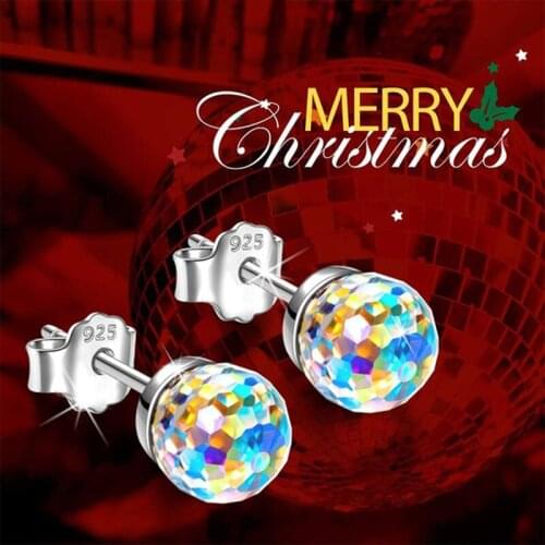 Charm Silver Color Small Stud Earrings Cute Female Rainbow Crystal Ball Earrings For Women Dainty Round Zircon Wedding Earrings