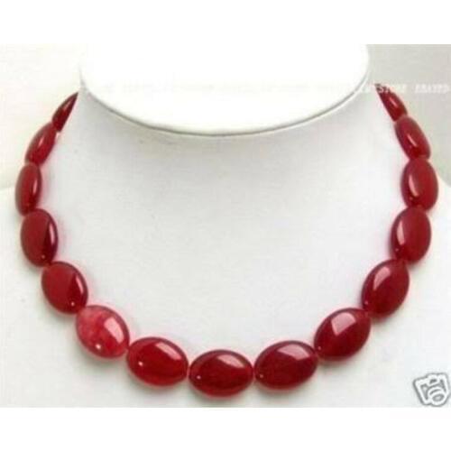 New 13x18mm Red Ruby Flat Oval Beads Gemstone Necklace 18"