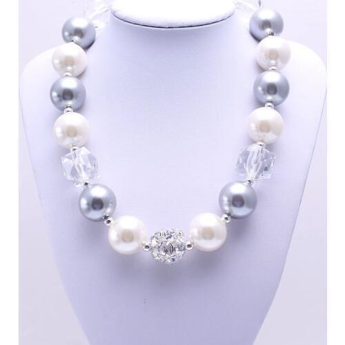 MHS.SUN Cute big beads strand chunky necklaces white&silver color best baby bubblegum necklace suit toddler boy/girls BN112
