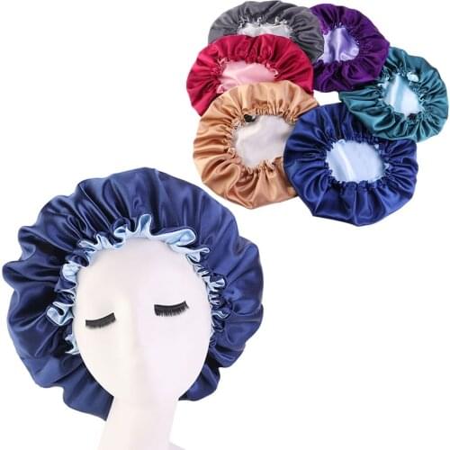 Adjustable Satin Bonnet Sleep Cap Silky Satin Cap For Night Sleeping Hair Bonnet Waterproof Shampoo Bathing Accessory Hair Salon