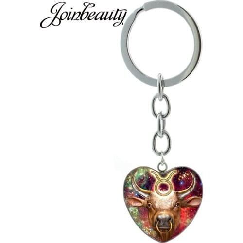 JOINBEAUTY Charming 12 Horoscope Sign Pattern Heart Pendant Keychain jewelry key chain ring Accessories HP634