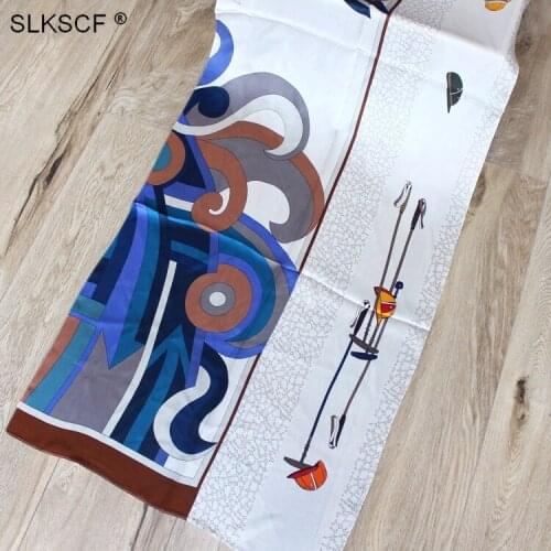 [SLKSCF] 170X53CM Pretty Design print long silk satin scarf real silk scarves muslim hijabs shawls neckerchieves female