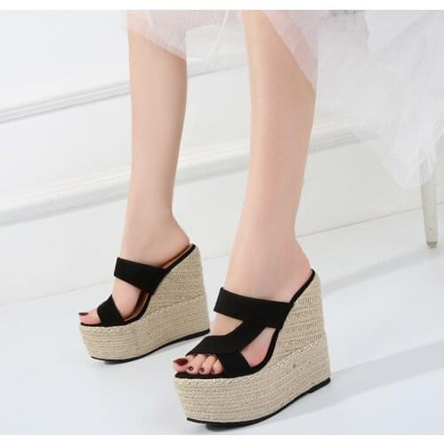 Slippers women summer Outside Wearing 15cm Super High-heeled Beach Holiday platform shoes Wedges Womens Sandals