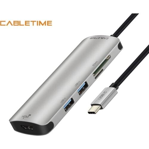 Cabletime USB C HUB HDMI 4K Type C to USB 3.0 SD & Micro SD Card Reader 5 in 1 USB-C Charge For Galaxy S9/S8 PC MacBook Pro N130