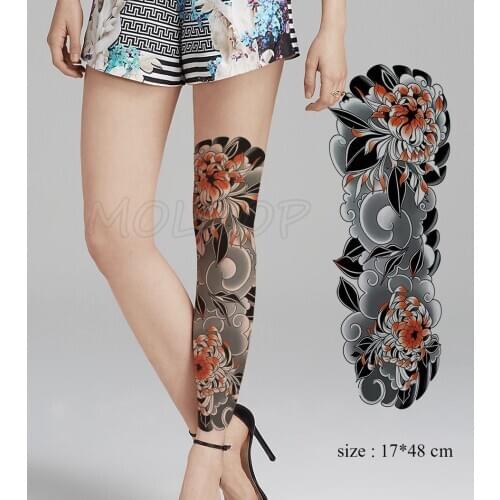 Full Arm Waterproof Temporary Tattoo Sticker Japanese Style Chrysanthemum Flower Art Fake Tatoo Flash Tatto for Man Woman