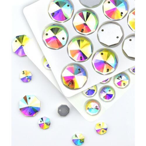 All size Octagonal buckle crystal AB Sew On Rhinestone Flatback Colorful Glass Strass rhineston Sewing Rhinestones Wedding Dress