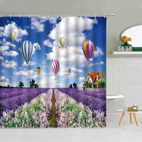 Shower Curtain Color Hot Air Balloon With Lights Waterproof Polyester Fabric Bathtub Decor High Quality With Hooks 3D Printing