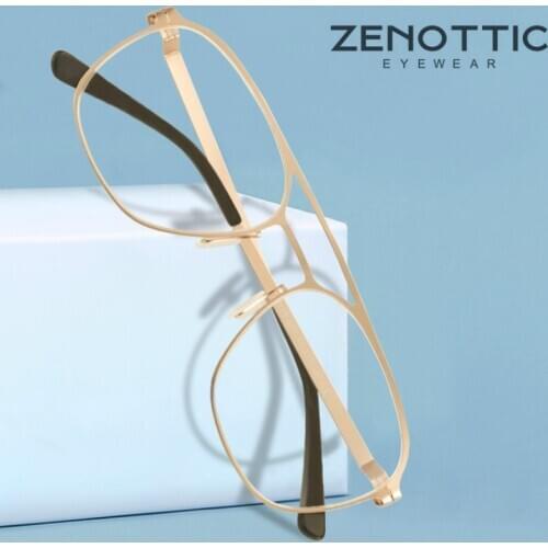 ZENOTTIC Titanium Double Bridge Glasses Frame for Men Lightweight Pilot Optical Eyeglasses Oversize Myopia Spectacle Eyewear