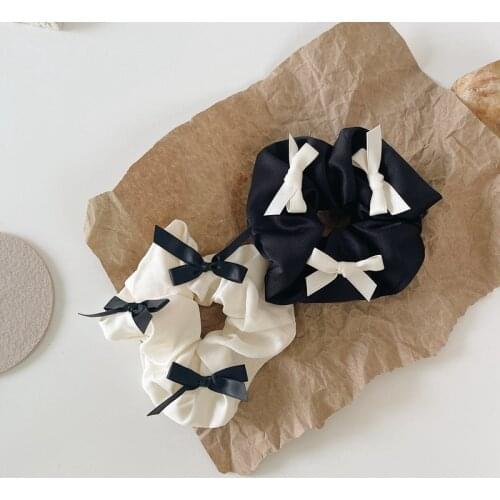 1PC Women Satin Scrunchie Solid Color Elastic Handmade Multicolor Bow Hair Band Ponytail Holder Headband Hair Accessories
