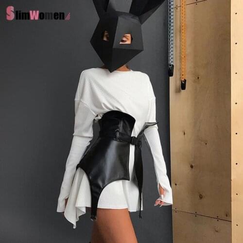 2021 Black PU Leather Cummerbunds Skirt with Belt Women Mini Sexy High Waist Party Bodycon Wide Belt Cummerbunds Skirts Ladies