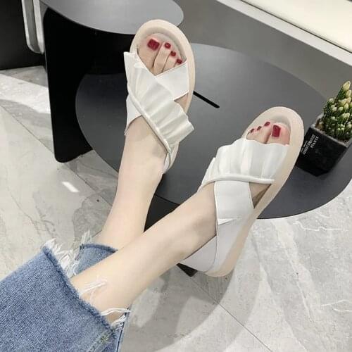 Sweet Ruffles Sandals Women Casual Platform Jelly Sole Summer Flats Fashion Black White Pink Harajuku Chunky Shoes 2021 New