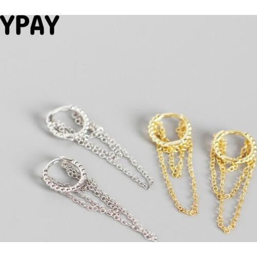 YPAY 100% Real 925 Sterling Silver Hoop Earrings Women Geometric Beads Multi Chain Tassel Earring Jewelry Christmas Gift YME579