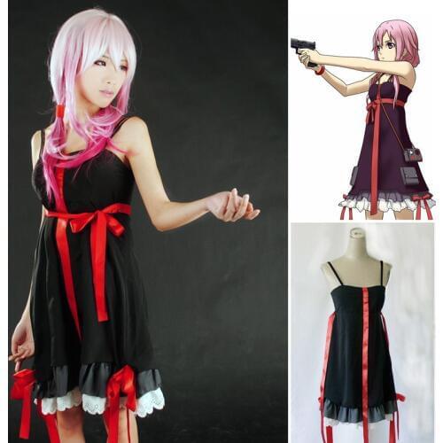 2 Colors Anime Guilty Crown Inori Yuzuriha Cosplay Costume Women Slip Dress Black/White demitoilet Daily Clothing