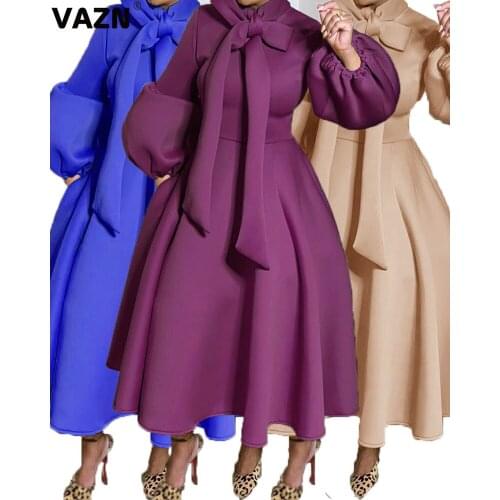 VAZN Top Quality 2021 Celebrity Evening Party Dresses Bow Neck Women Elegant Fashion Slim Maxi Dress Club Birthday Shinny Dress