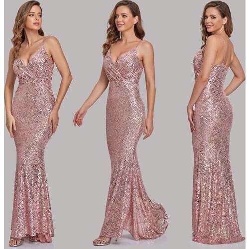 Sexy Sequins Evening Dresses V Neck Sleeveless Mermaid Women Occation Formal Party Gowns Spaghetti Strap Robe De Soriee Vestidos