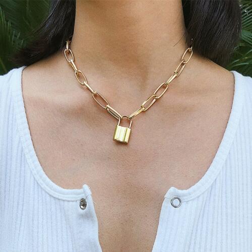 DIEZI Vintage Gold Silver Color Choker Necklace For Women Female Geometric Lock Statement Pendant Necklace 2019 New Jewelry