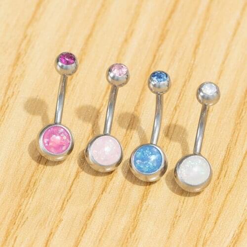 1pc Opal Belly Button Rings Navel Piercing Stainless Steel Bar Round Ombligo Party Stud Barbell for Woman Sexy Body Jewelry 14G