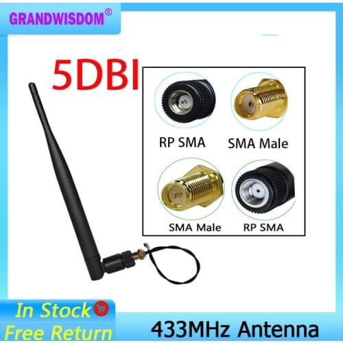 2pcs 433Mhz Antenna 5dbi GSM 433 mhz RP-SMA Connector Rubber waterproof Lorawan antenna+ IPX to SMA Male Extension Pigtail Cable
