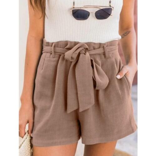 2021 Summer Fashion Women High Waist Solid Bright Silk Shorts Casual Cotton Linen Bandage Bow Pants Beachwear