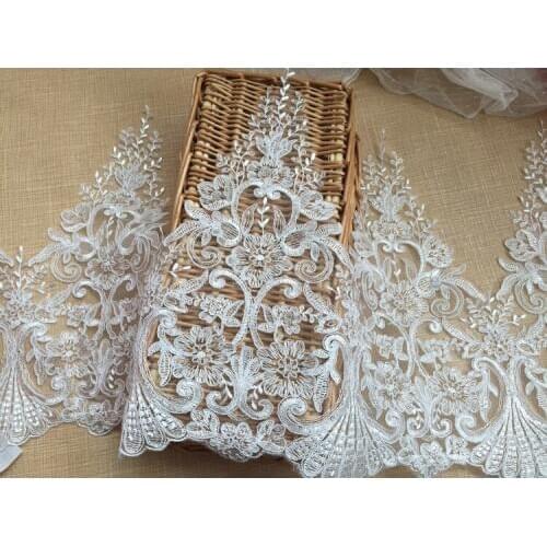 30CM Width Organza mesh wedding veil car embroidery lace ivory wedding dress lace trim wedding veil accessories
