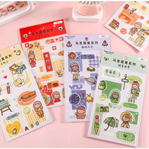 8 Pattern Kawaii Cute Stickers Aesthetic Journal Stationery Sticker for Diary DIY Scrapbooking Planner Student Supplies