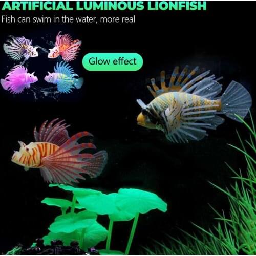 Aquarium Artificial Luminous Lionfish Fish Tank Aquatic Landscape Silicone Jellyfish Fish Glow In Dark Underwater Ornament
