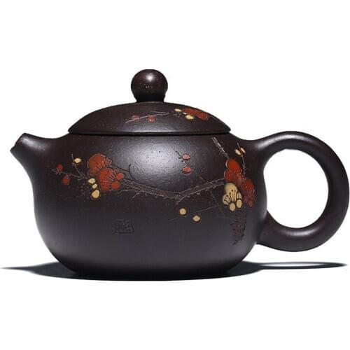 Teapot Pure Hand Handmade Colourful Mud Painted Plum Fragrant Xi Shi Pot Purple Clay 188 Ball Hole 170ml