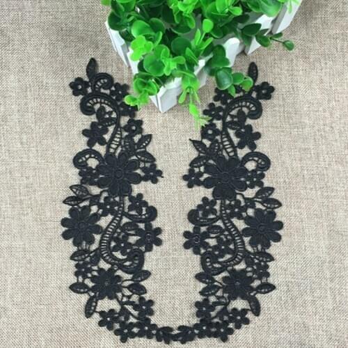 Black Floral Venise Lace Applique Embroidered Guipure Lace Motif Trims Crafts