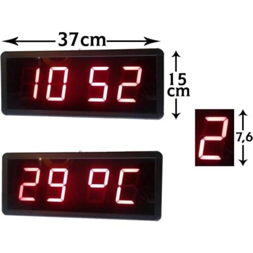 Digital Led Clock and Thermometer, Case Size: 15cm x 37cm, Display Height: 76mm
