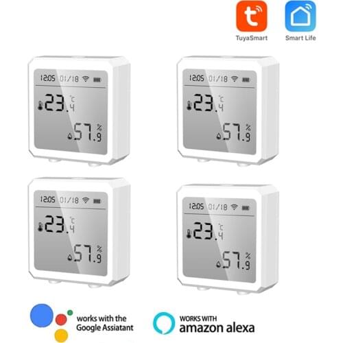 1/4Pcs Tuya Smart Home WiFi Temperature Humidity Sensor With LCD Screen Display APP Remote Check Support Alexa Google Home