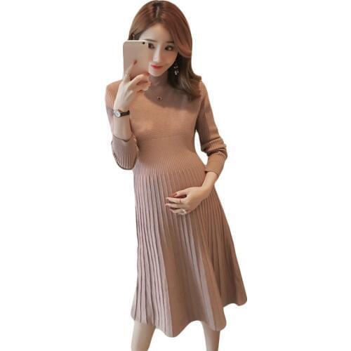 Long Sleeve Elegant Maternity Dresses Winter Mother Sweaters Pregnant Dress for Pregnant Women Lady Party Pregnancy Clothes