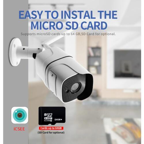HD Wifi IP Camera 1080P 5MP ONVIF Wireless Wired CCTV Bullet Camera Outdoor Two Way Audio TF Card Slot Max 64G IR 20m P2P iCsee