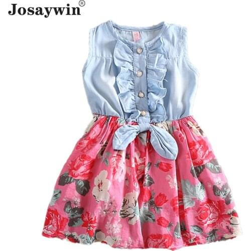 Summer Denim Dress for Girls Floral Sleeveless Dresses Vestidos Girls Dress Party Casual Dress Kids Teenager Children Clothes