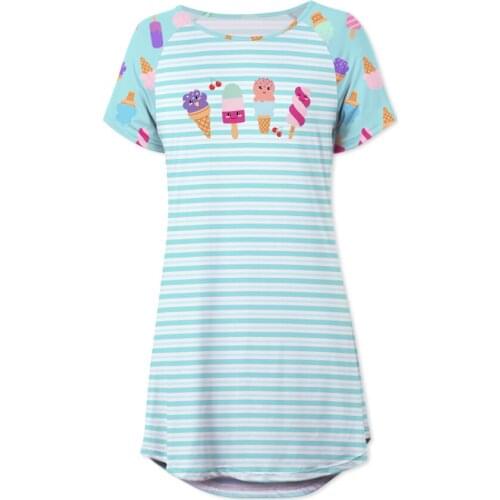Neatie Kiddie Night Sleepwear Dress Women Casual Short Sleeve O-neck Print Nightgowns Female Loose Home Cute Mini Dress Clothes