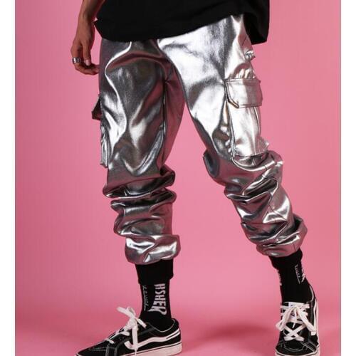 2020 New Men clothing singer DS DJ Silver coated pocket overalls thread pants trousers plus size Nightclub stage costumes S-3XL