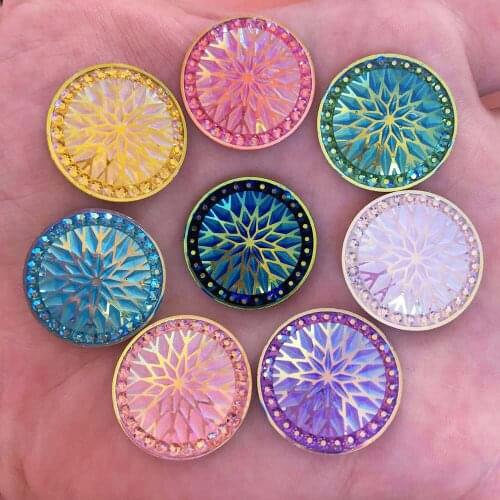 New DIY 50pcs AB Resin 20mm Round Snow Flatback Rhinestone Wedding Buttons Craft R59*5