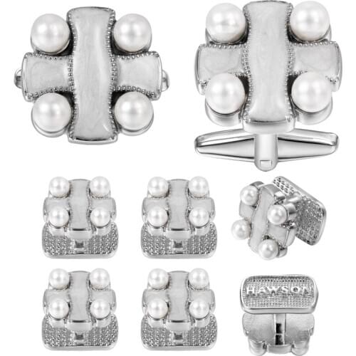 New Designe Cufflinks and Studs Set for Men Novel Tuxedo Cuff Button with Enamel&White Pearl Fashion Jewelry with HAWSON LOGO