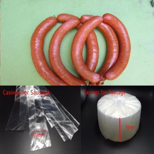 9PC Food Grade Casings for Sausage Salami Length:50cm Wide50mm Shell for Sausage Maker Machine Hot Dog Plastic Casing Inedible
