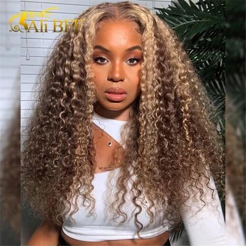 Highlight Lace Front Human Hair Wigs For Women Ombre Human Hair Wig Curly 13x4 Honey Blonde Lace Front Wig Pre Plucked Remy Hair