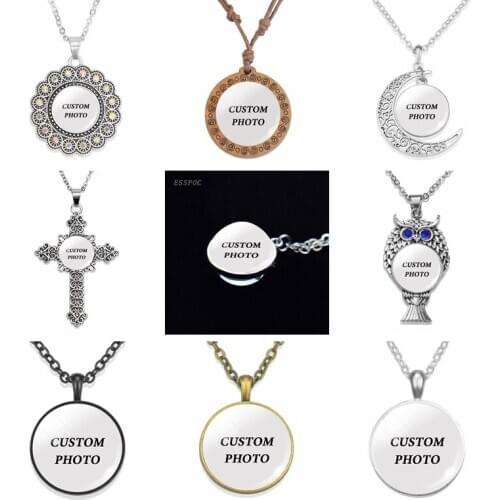 Personalized Custom Photo Statement Necklace DIY Logo Pendant Glass Cabochon Jewelry Making Baby Lover Birthday Women Gifts