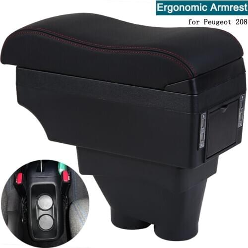 For Peugeot 208 armrest box 208 universal PU leather Automotive central armrest refit accessories Ashtray cup holder Ergonomic