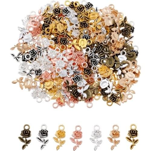 50pcs/lot Lovely Rose Flower Floral Charm Gold Bronze Rose Gold Color 20x10mm Alloy Rose Floating Pendant for DIY Jewelry Making