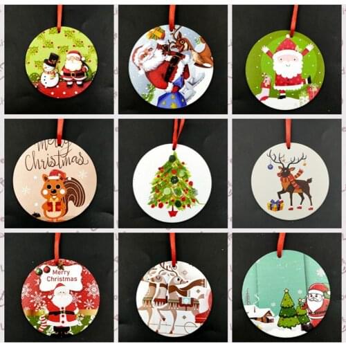 5Pcs Christmas Pendants Round Eye-catching Festival Pendants Wood Xmas Tree Hanging Festival Ornaments Home Decor Party Supplies
