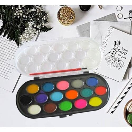 16 Colors Professional Solid Watercolor Paints Paint Box with Paintbrush Bright Color Portable Sketch Color Art Tool