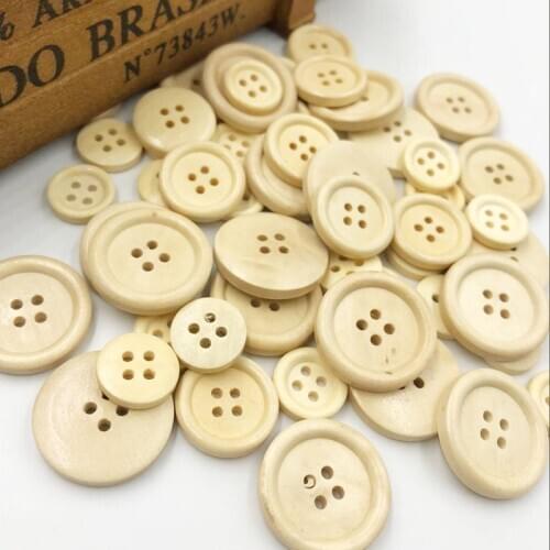 50 Pcs Mixed Wooden Buttons Natural Color Round 4-Holes Sewing Scrapbooking DIY Clothes Buttons Sewing Accessories WB534