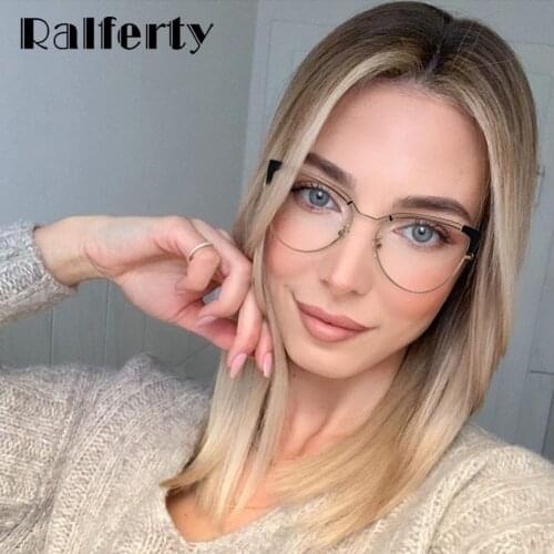 Ralferty 2021 Female Retro Decorative Computer Blue Light Glasses Women Transparent Anti-Glare Cats Eye Eyeglass Frames F95636