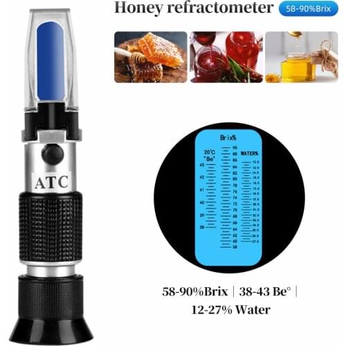 RHB-90ATC Beekeeper Honey Hand Held Honey Juice Refractometer 58-90% Brix Sugar Baume Water Content Tester with Retail Box